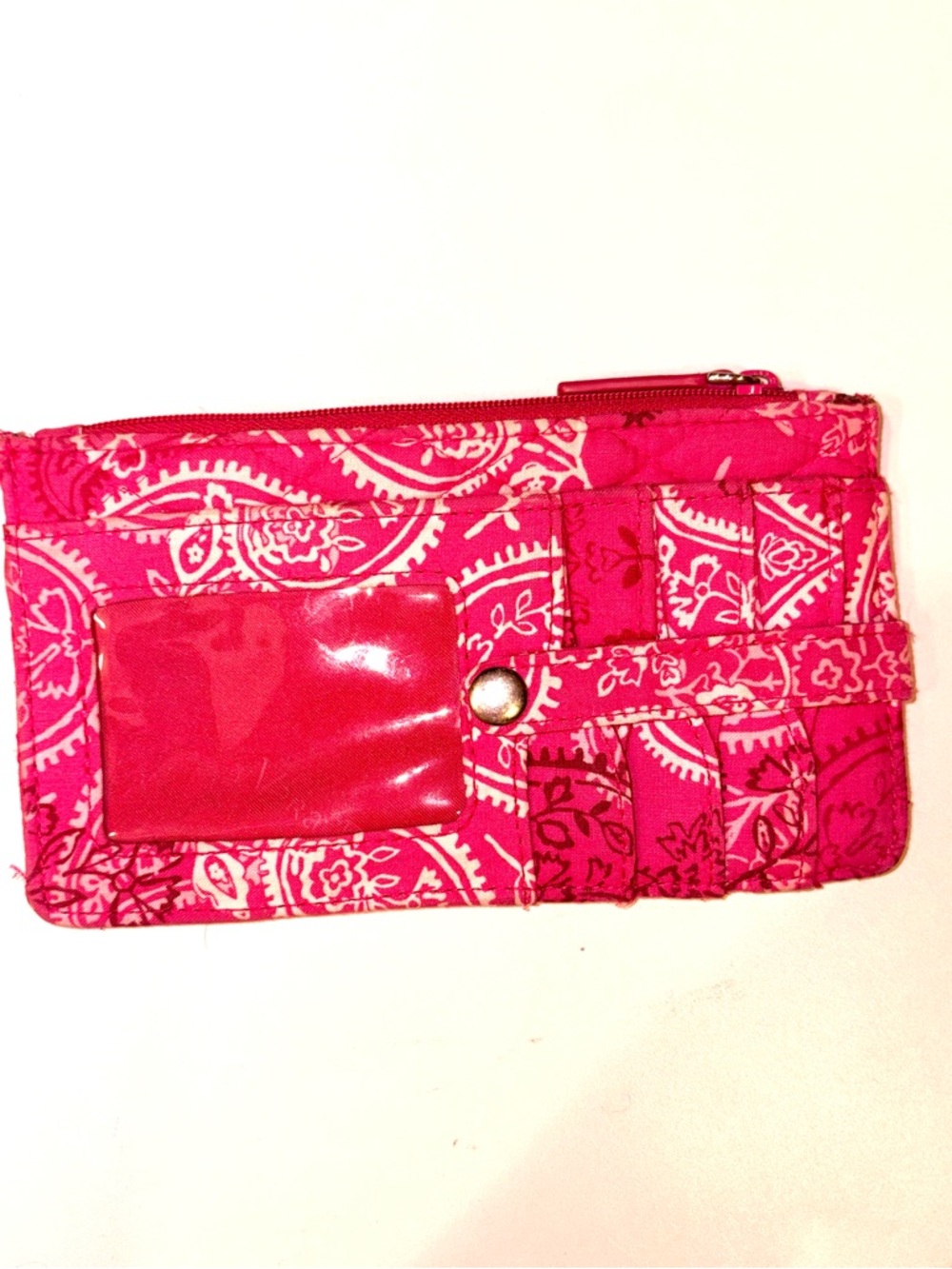 Retired Vera Bradley Pink Stamped Paisley Quilted Zip Wallet/ID Holder